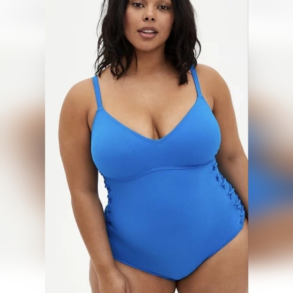 Torrid 4 Blue Ribbed Scoop neck Low Back Swim One-Piece Size 4X 26 - Picture 1 of 8
